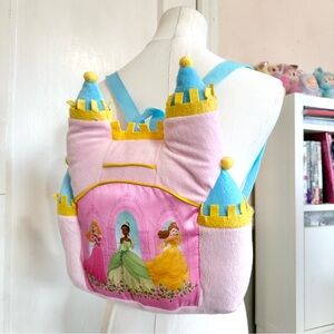 Vintage Y2K Disney Princess pink plush castle backpack with adjustable straps